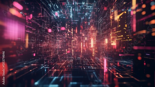 Wallpaper Mural Abstract futuristic background with glowing data waves and geometric tech grids, digital sci-fi vibes Torontodigital.ca