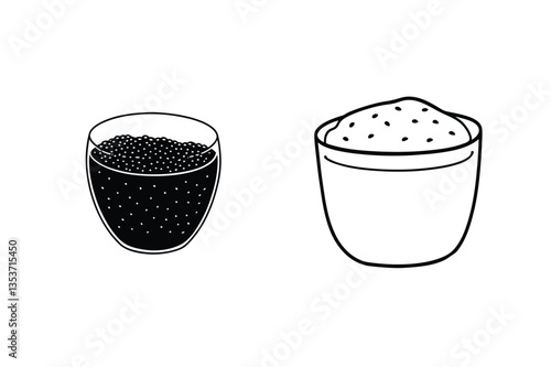 Black and white illustration of caviar and baking powder