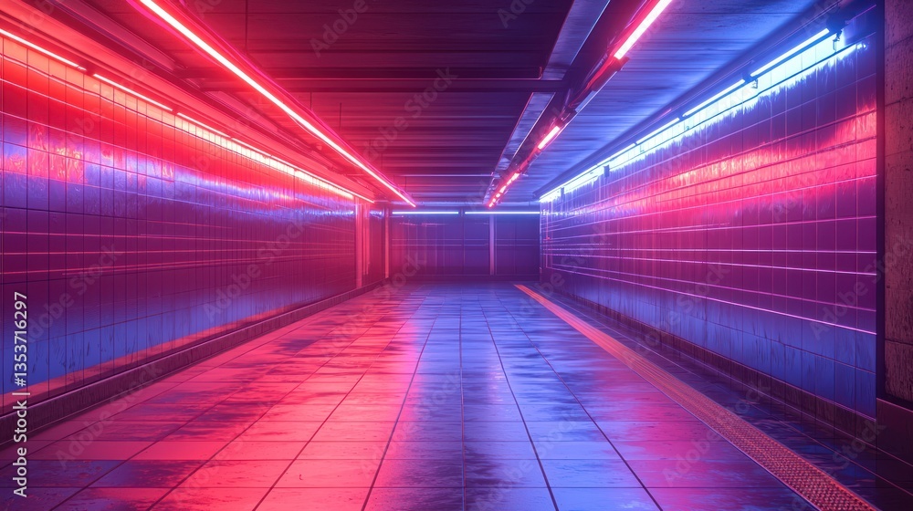 Neon tunnel, vibrant colors, subway Neon tunnel, vibrant colors, subway