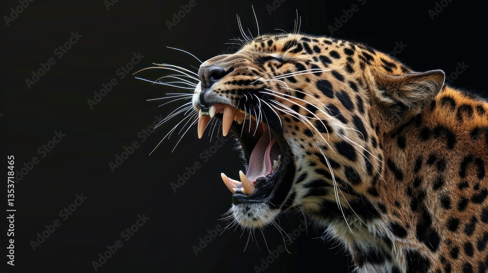 Obraz premium Close-up of a panther head roaring fiercely