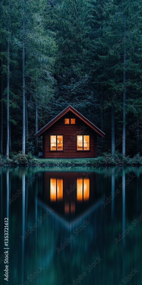 Fototapeta premium Wood cabin by a serene lake