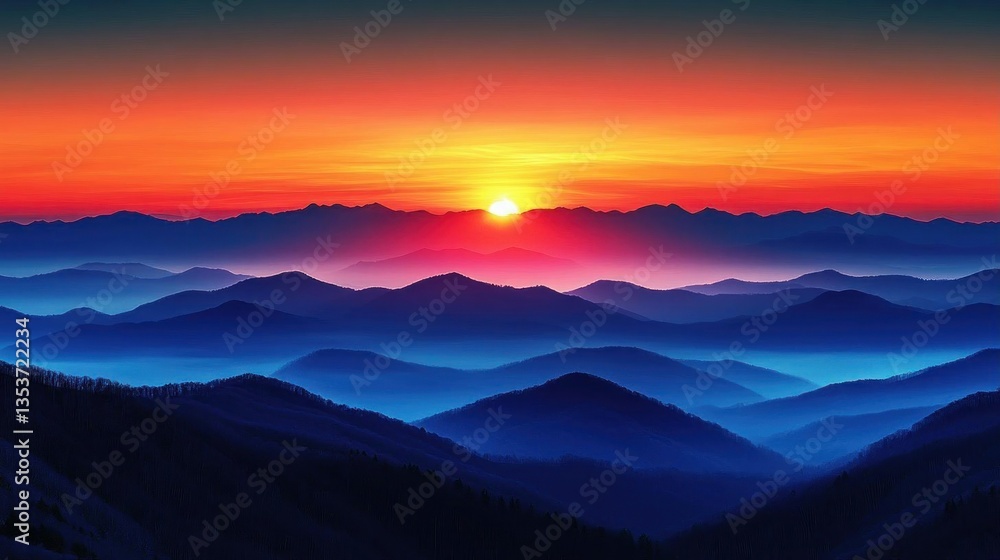 Obraz premium Majestic Sunrise Over Rolling Mountain Ranges