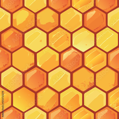 Honeycomb gold yellow brown sweet honey bee watercolor seamless vector pattern