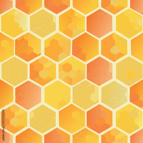 Honeycomb gold honey bees watercolor seamless vector pattern