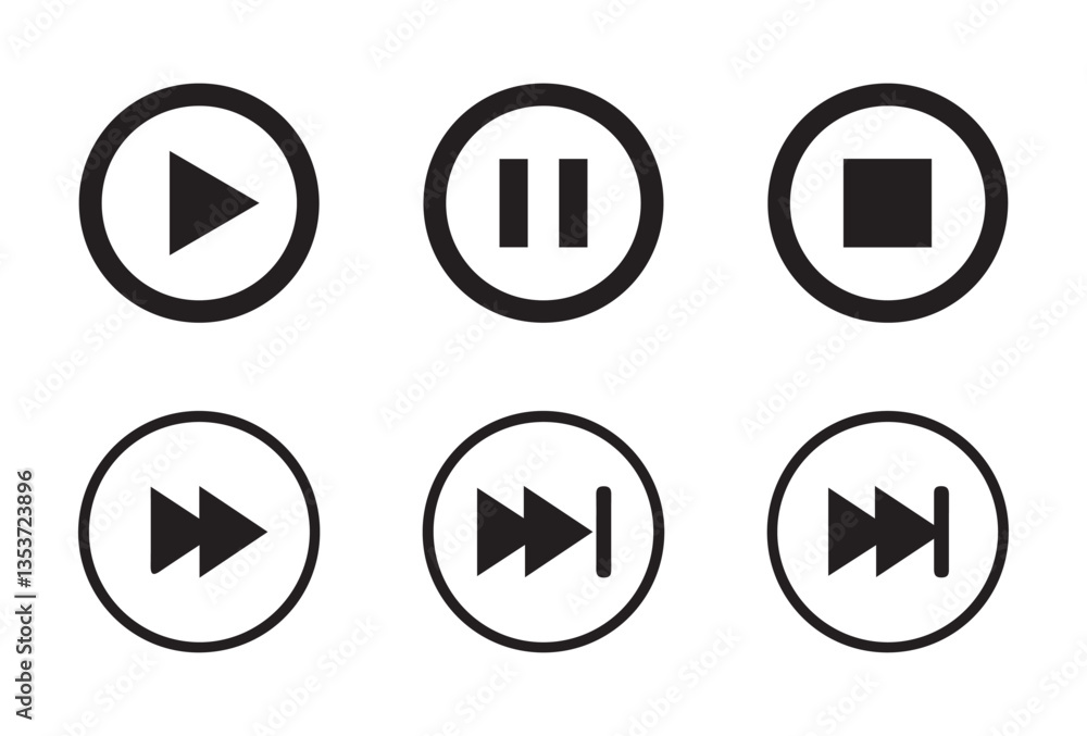 Media player icons. Play and pause buttons icon set, ideal for media players. Vector illustration Eps 10 Media player icons. Play and pause buttons icon set, ideal for media players. Vector illustration Eps 10