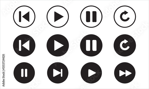 Media player icons. Play and pause buttons icon set, ideal for media players. Vector illustration Eps 10