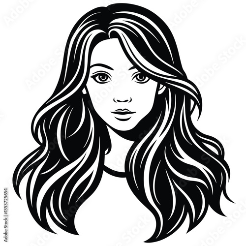 portrait of beautiful woman with long hair silhouette vector