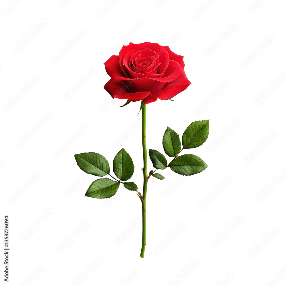 Fototapeta premium Elegant red rose with lush green leaves on a black background