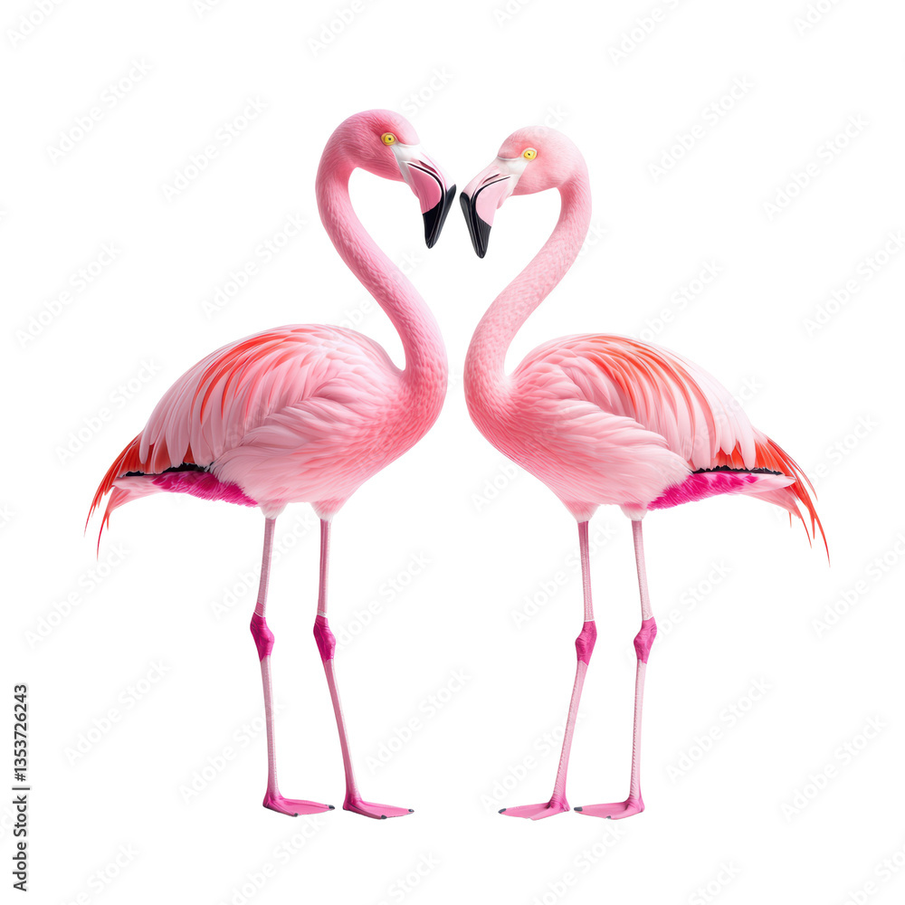 Fototapeta premium Elegant flamingos showcasing affection in a vibrant pose
