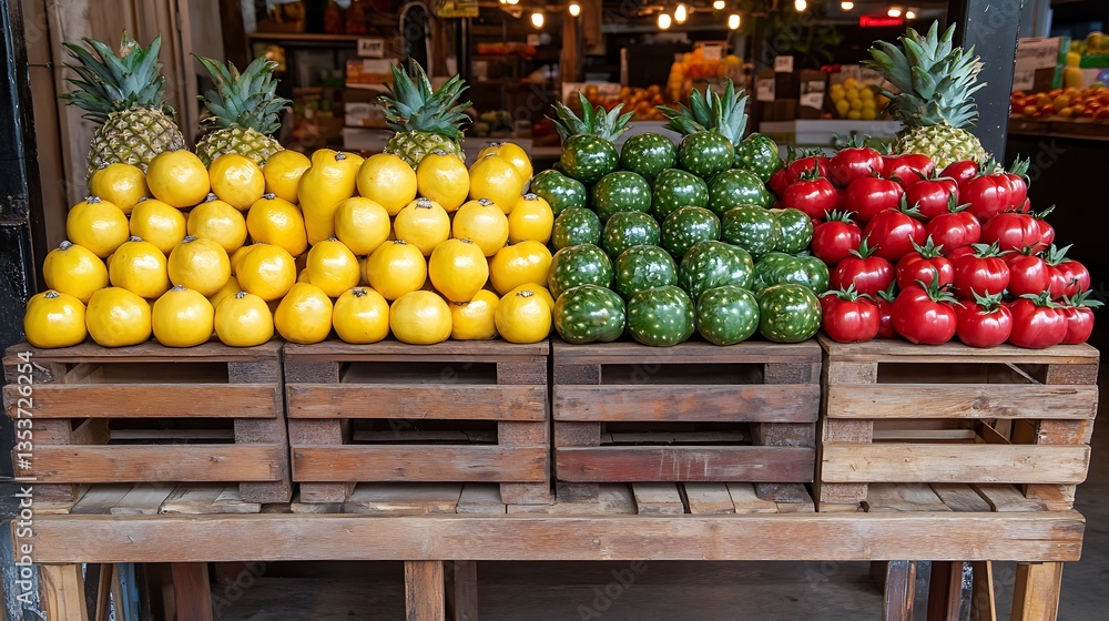 Fresh Produce Display in Wooden Crates. Fresh Produce Display in Wooden Crates.
