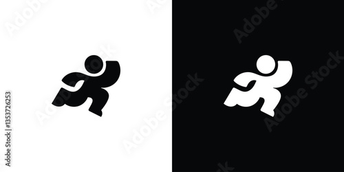 icon silhouette person man women run running move sign logo design
