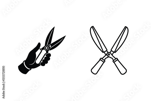 Gardening Tools Hand Shears and Hedge Trimmers Icons