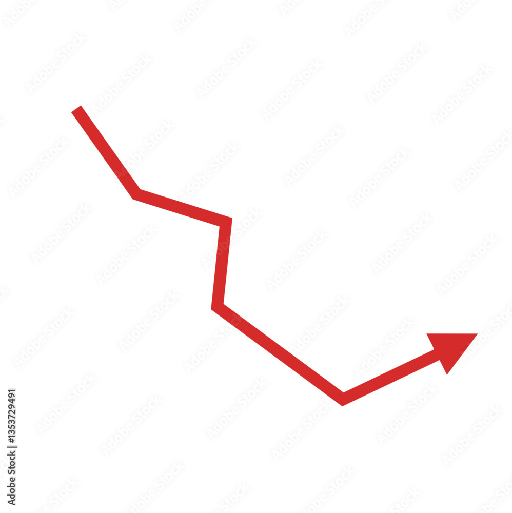 Red arrow going down stock icon. Financial market crash icon for your website design. Graph chart downtrend symbol. Red arrow going down stock icon. Financial market crash icon for your website design. Graph chart downtrend symbol.