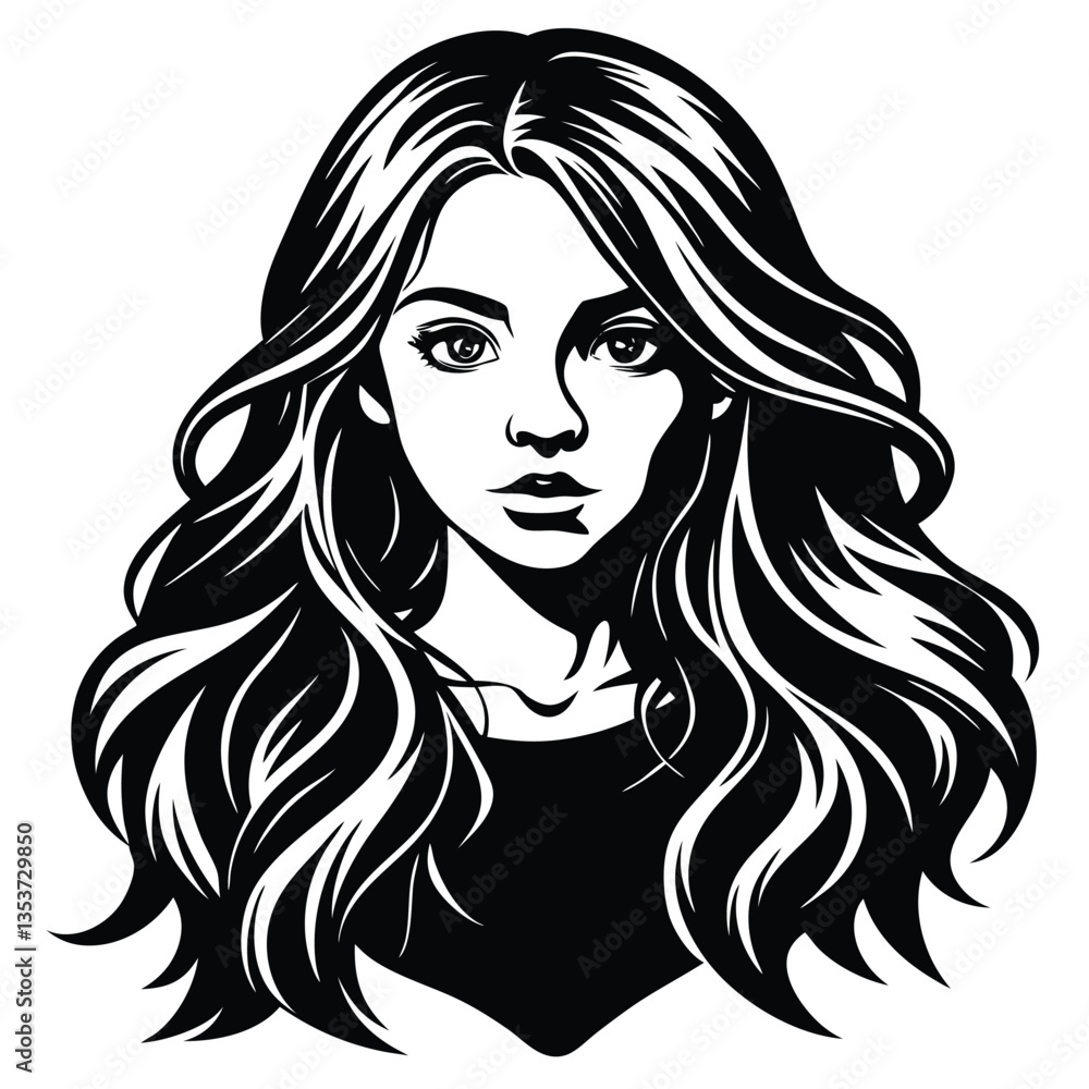 Silhouette of a woman with long flowing hair, with isolated background Silhouette of a woman with long flowing hair, with isolated background