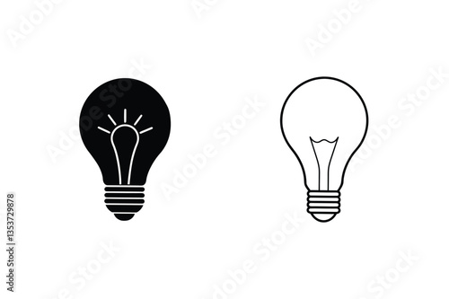 Lightbulb Icons Black, White, Idea, Illumination, Design, Symbol, Electricity, Inspiration, Innovate