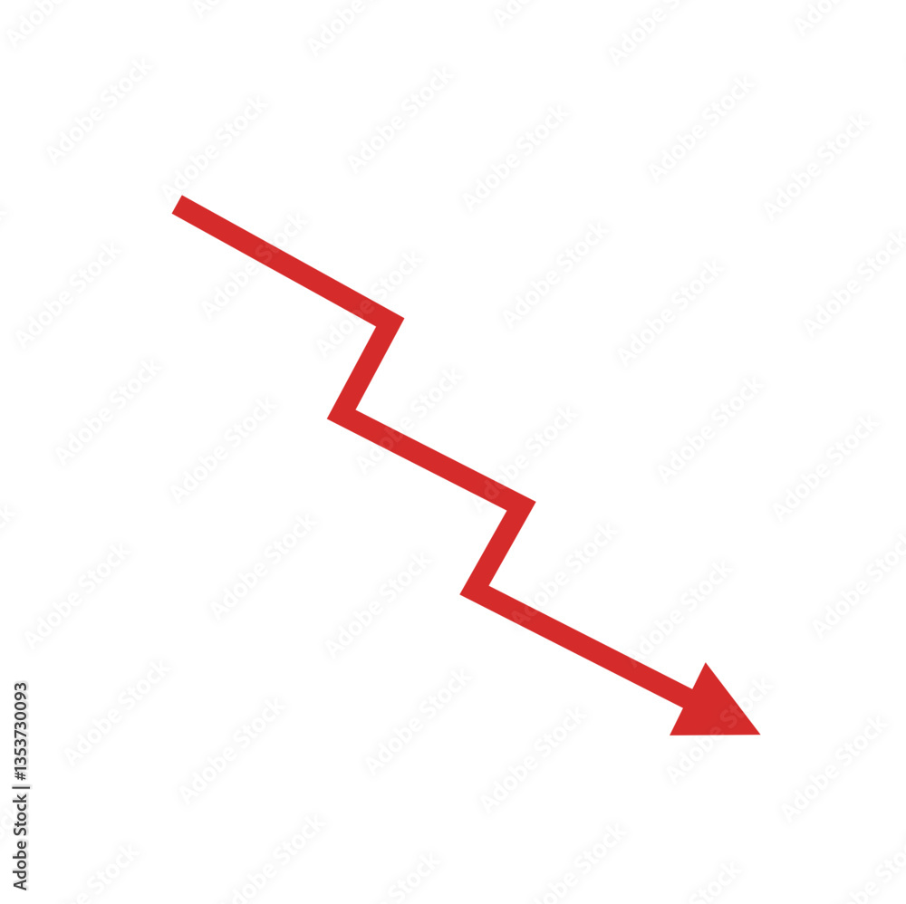 Red arrow going down stock icon. Financial market crash icon for your website design. Graph chart downtrend symbol. Red arrow going down stock icon. Financial market crash icon for your website design. Graph chart downtrend symbol.