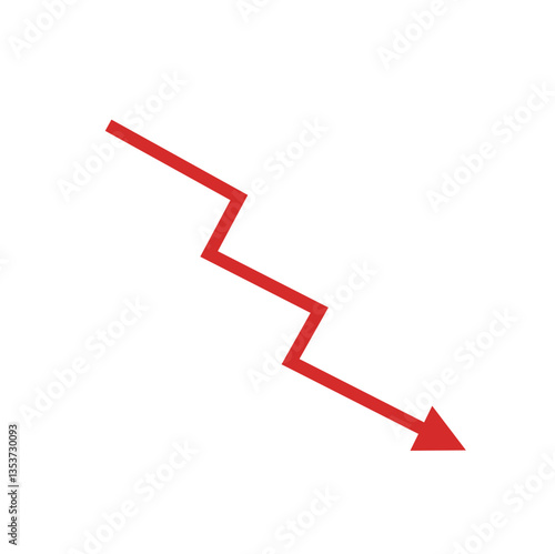 Red arrow going down stock icon. Financial market crash icon for your website design. Graph chart downtrend symbol.