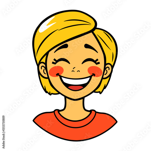 A smiling character radiating warmth and positivity in a red outfit