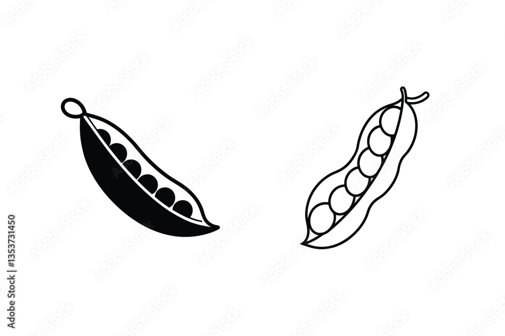 Simple Line Art Illustrations of Peas in Pods Simple Line Art Illustrations of Peas in Pods