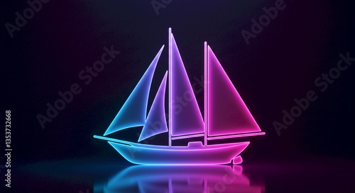 Neon Sailboat Icon Glowing Pink Blue Travel Yacht Boat Sea