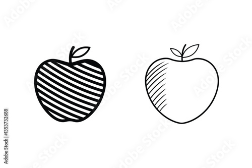 Two Simple Apple Line Art Icons Striped and Solid