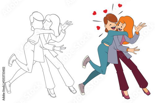 Hugs. Joyful meeting two girlfriend.