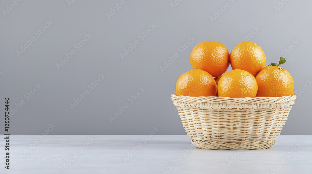 Fresh oranges in woven basket create vibrant and inviting display, perfect for adding pop of color to any setting Fresh oranges in woven basket create vibrant and inviting display, perfect for adding pop of color to any setting