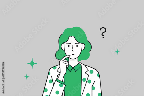 Thoughtful Question: Woman with Hand on Chin, Contemplating with Question Mark. 