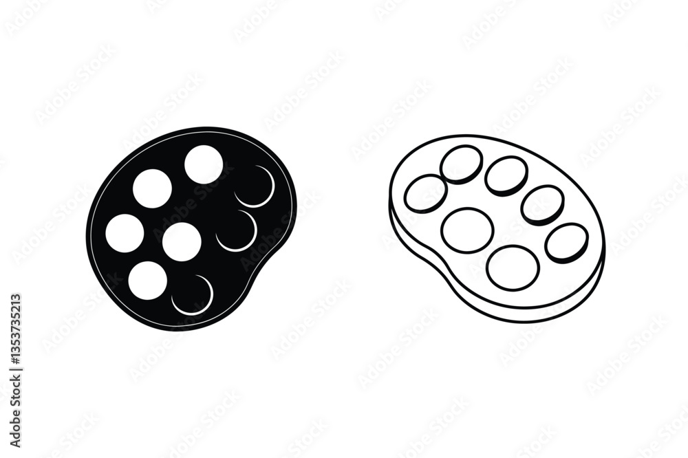 Artists Palette, Paint Tray, Icon, Design, Black, White, Outline, Filled, Graphic, Element Artists Palette, Paint Tray, Icon, Design, Black, White, Outline, Filled, Graphic, Element