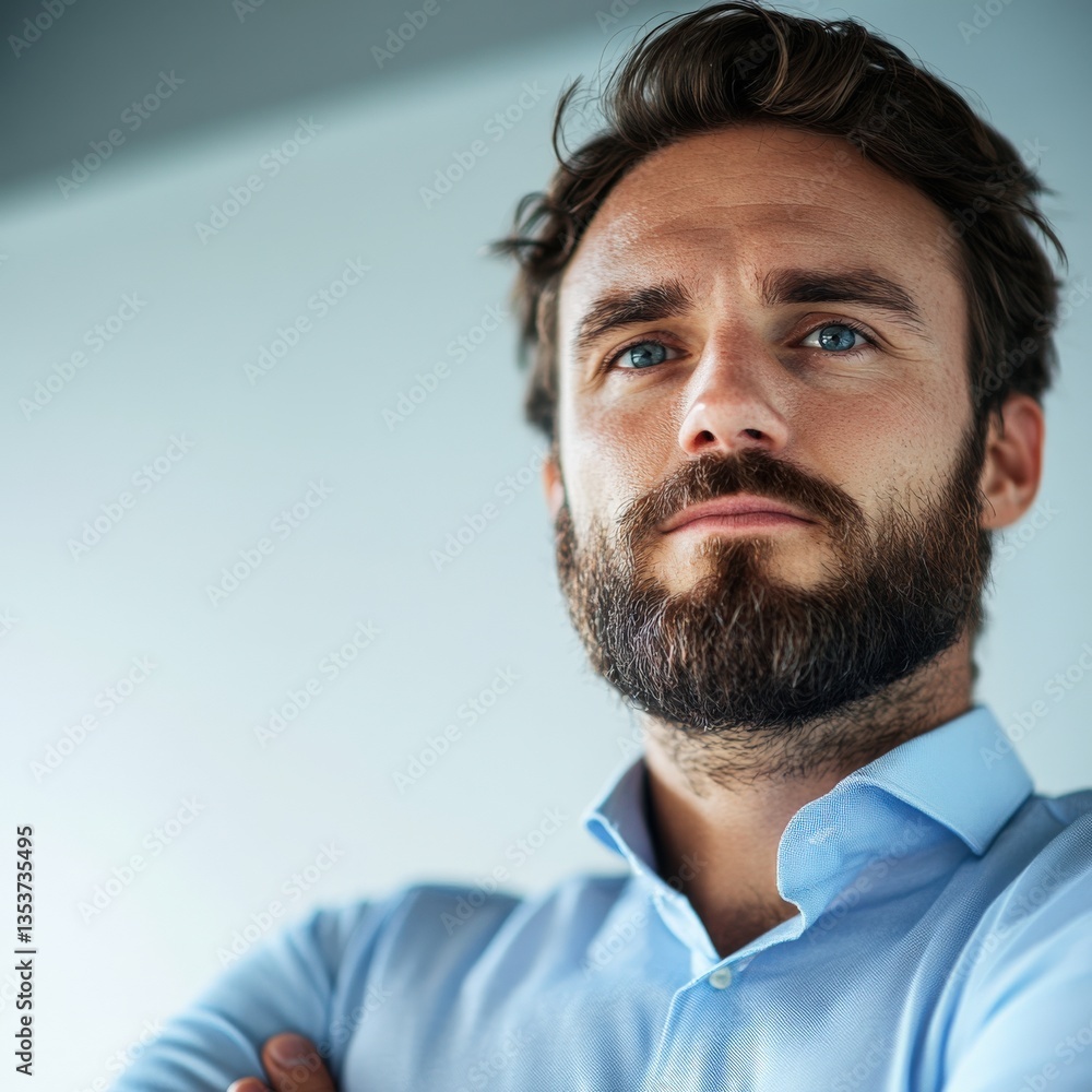 Fototapeta premium Man with beard looks at camera