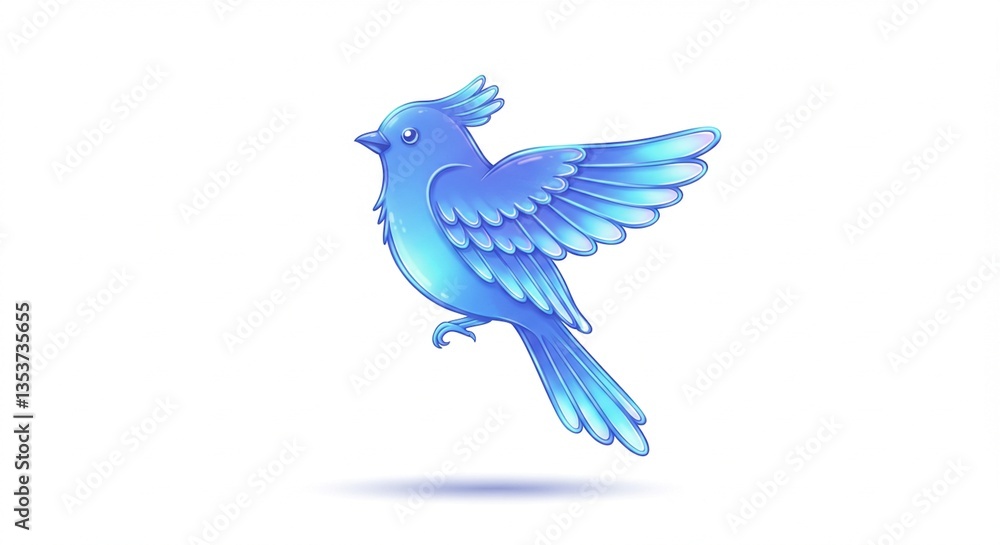 Fototapeta premium Blue Bird in Flight Cute Cartoon Bird Illustration Wings Spread