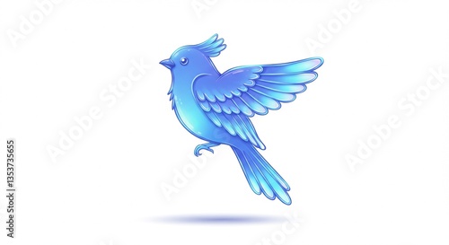 Blue Bird in Flight Cute Cartoon Bird Illustration Wings Spread