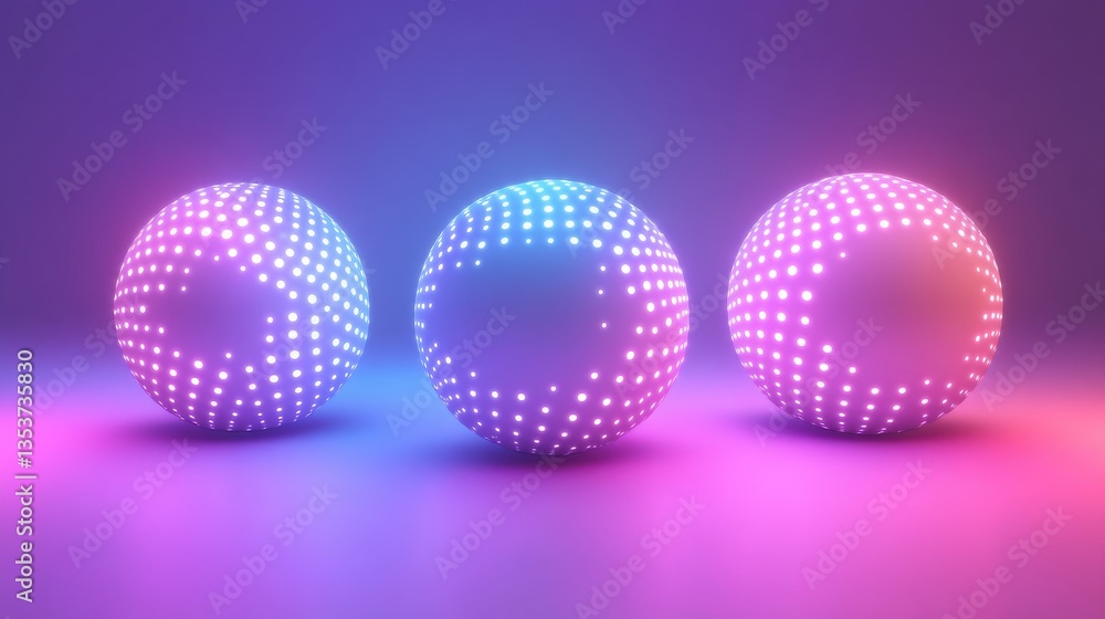 Colorful LED Lite Balls with Bright Glowing Dots in a Purple Background, Ideal for Art, Technology, and Modern Design Concepts for Creative Projects and Advertisements Colorful LED Lite Balls with Bright Glowing Dots in a Purple Background, Ideal for Art, Technology, and Modern Design Concepts for Creative Projects and Advertisements