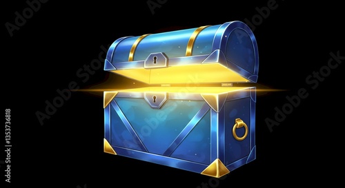 Open Treasure Chest Glowing Blue Gold Game Asset Reward Mystery Prize Success