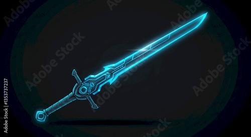 Futuristic Blue Glowing Sword Fantasy Weapon Sci Fi Game Art
