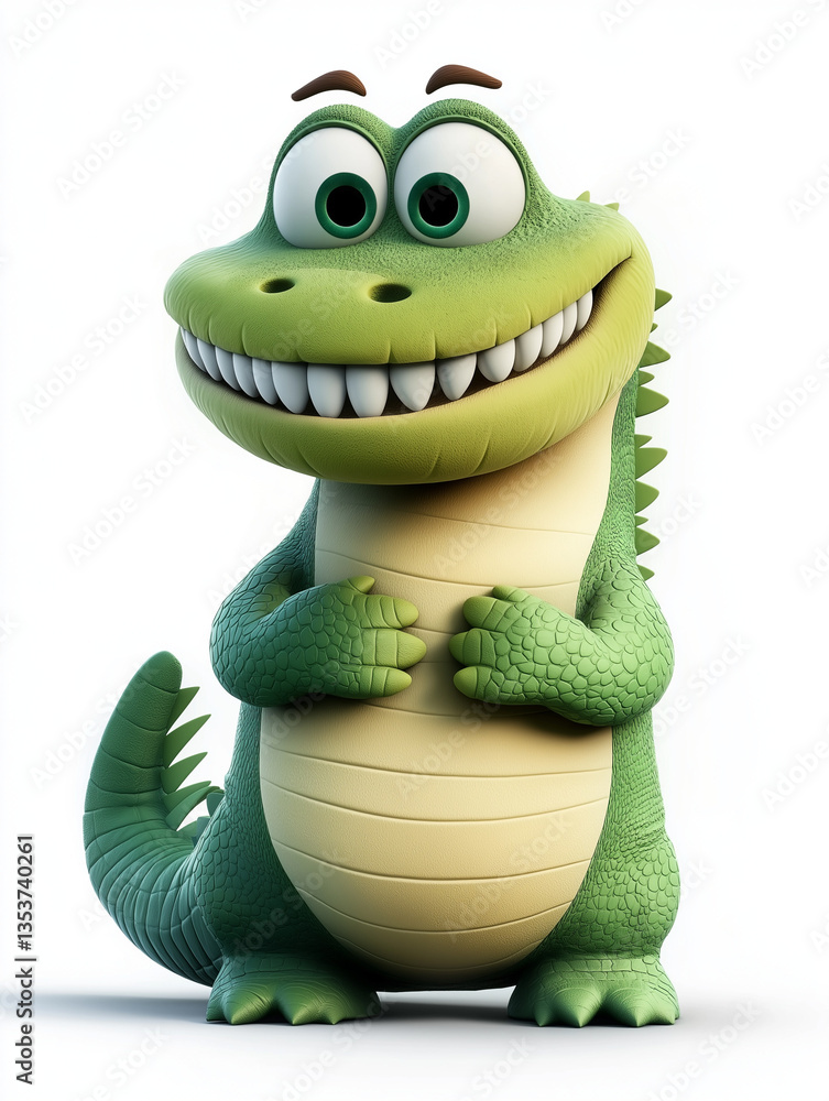 Fototapeta premium cute 3D crocodile character isolated on white background