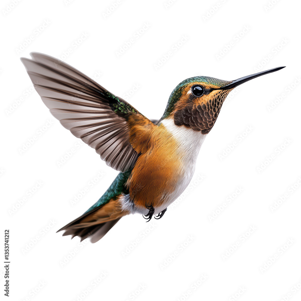 Fototapeta premium Vibrant hummingbird in mid-flight showcasing iridescent feathers