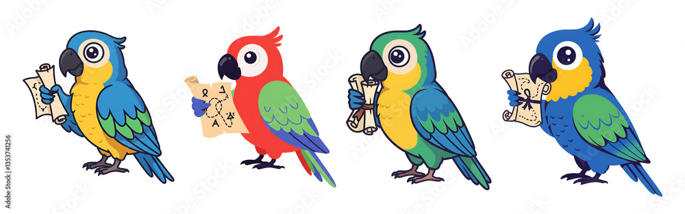 Colorful Parrot Holding a Tiny Treasure Map in Its Beak Colorful Parrot Holding a Tiny Treasure Map in Its Beak