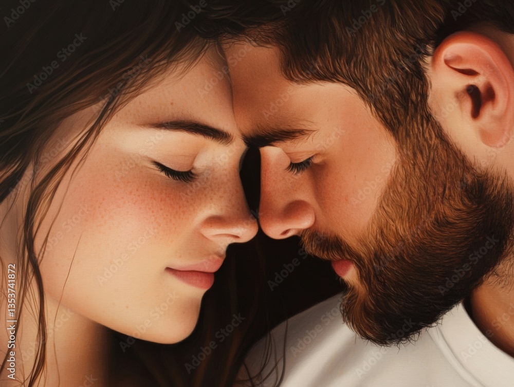 Loving couple touching foreheads Loving couple touching foreheads