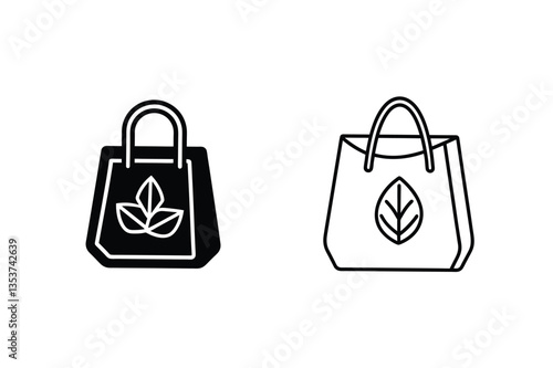 Ecofriendly Shopping Bags Reusable, Sustainable, Paper, Leaf, Design, Icon, Graphic, Vector, Black, 