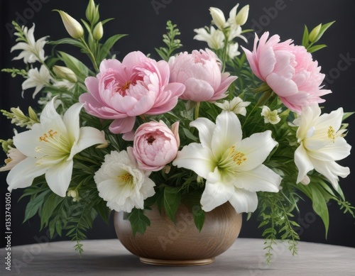 Wallpaper Mural A delicate floral arrangement with peonies and lilies, flowers, bouquet Torontodigital.ca