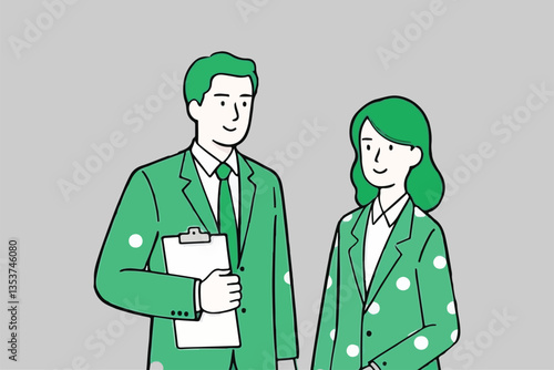 Business Team: Man and Woman with Clipboard, Collaboration and Communication. 