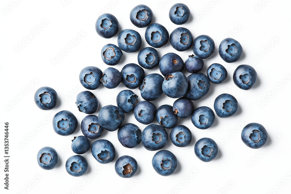 A loose fresh blueberries naturally scattered on a white background A loose fresh blueberries naturally scattered on a white background