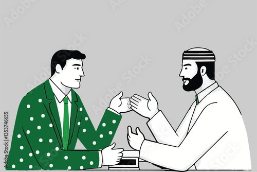 Intercultural Dialogue: Two Men Discussing, Cultural Exchange and Understanding Concept. 