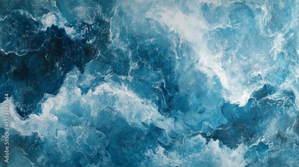 Abstract Landscape with Vibrant Waves and Turbulent Ocean Blues Abstract Landscape with Vibrant Waves and Turbulent Ocean Blues