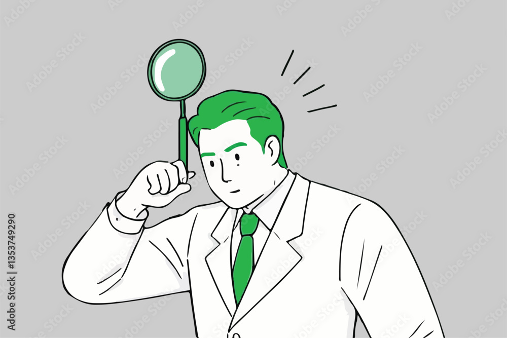 Man with Magnifying Glass: Investigation and Analysis, Research Concept Illustration. Man with Magnifying Glass: Investigation and Analysis, Research Concept Illustration.