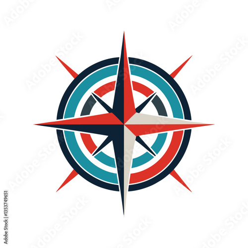 red compass isolated on white retro striped vintage