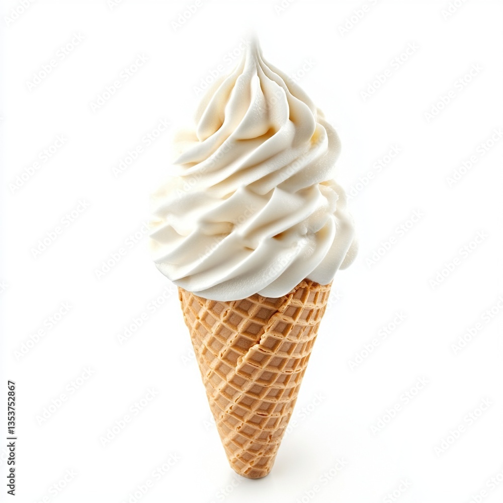 Creamy vanilla soft serve ice cream in a waffle cone. Creamy vanilla soft serve ice cream in a waffle cone.