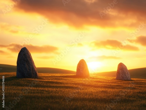 Standing stones on grassy field