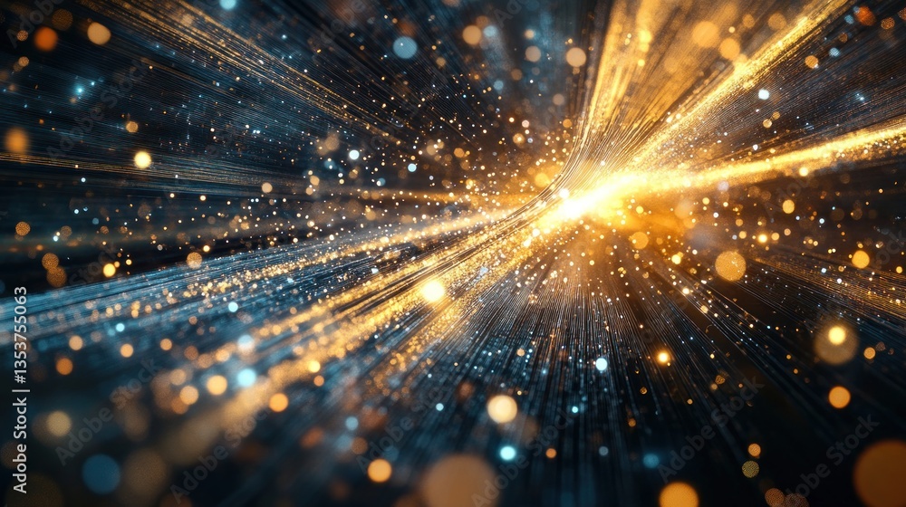 Fototapeta premium Abstract futuristic high-speed data transfer with light rays and bokeh effects